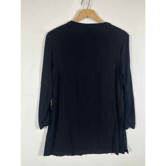 Cable & Gauge Velvet Burnout Top Henley Medium Black Whimsigoth Dk Romantic Y2K - Picture 7 of 10